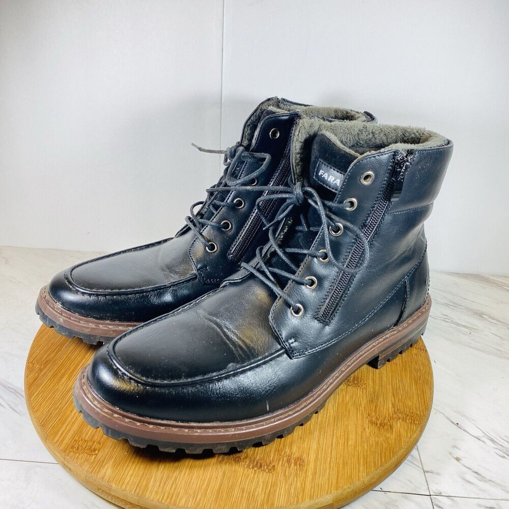 Faranzi Black Men's Fleece Inside  Lace Up Moc Toe Ankle Boots FB421364K Sz 12